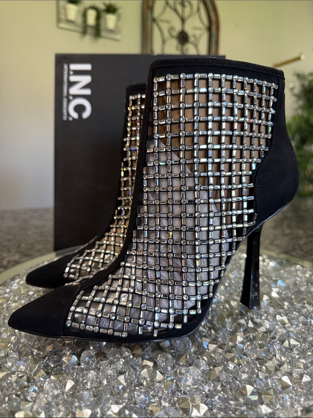 INC International Concepts Black Crystal Mesh Ankle Booties new 7